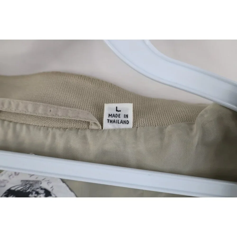 Vintage 80s 90s Streetwear Mens Large Full Zip Cafe Racer Bomber Jacket Beige - Picture 13 of 16